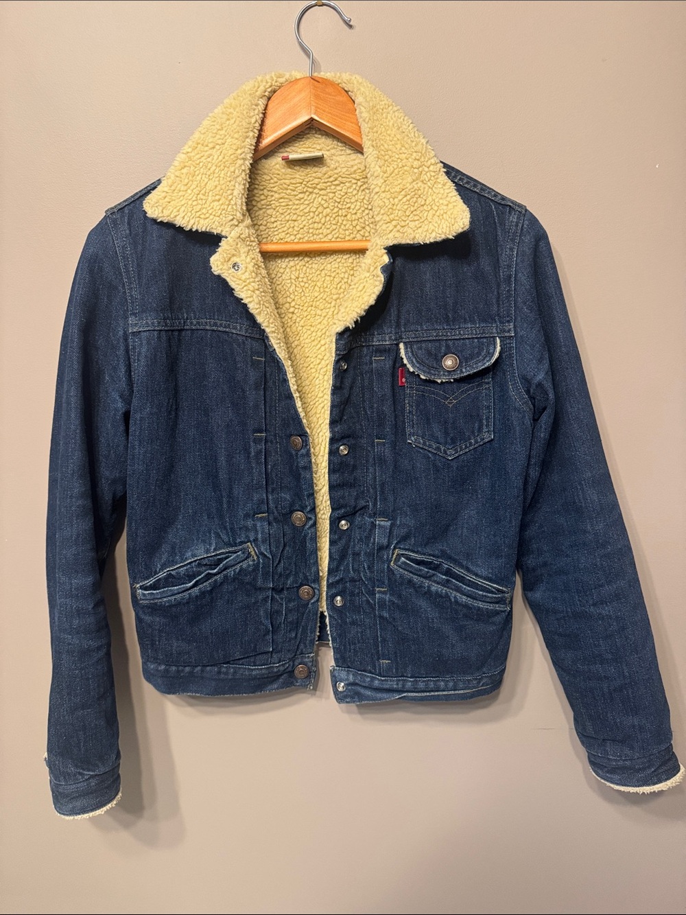 Levi's Dark Blue Denim Jacket with Cream Sherpa Collar